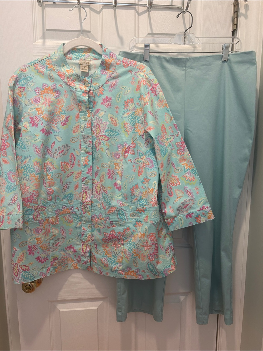 Sigrid Olsen Mint Floral Pantsuit Jacket & Pants